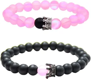 UEUC King&Queen Crown Distance Couple Bracelets His and Her Friendship 8mm Beads Bracelet