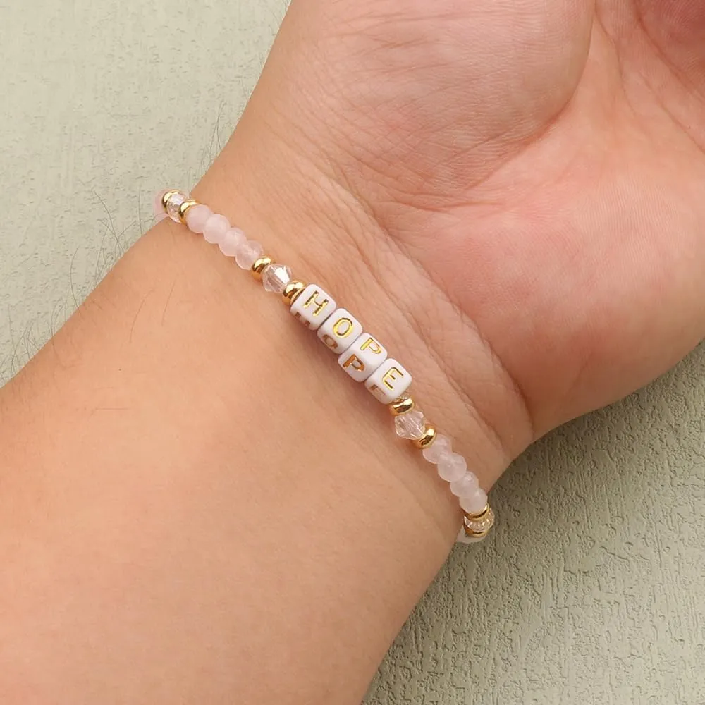 UEUC Motivational Bracelet for Women, Letter Beads Encouragement Crystal Stretch Bracelets, 4mm Stone Inspirational Jewelry Gifts with Meaning Card