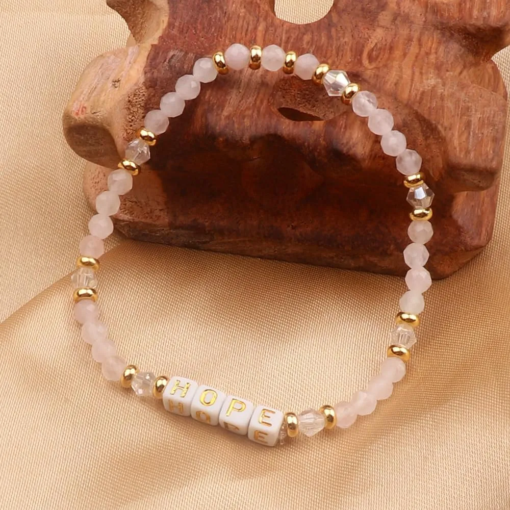 UEUC Motivational Bracelet for Women, Letter Beads Encouragement Crystal Stretch Bracelets, 4mm Stone Inspirational Jewelry Gifts with Meaning Card