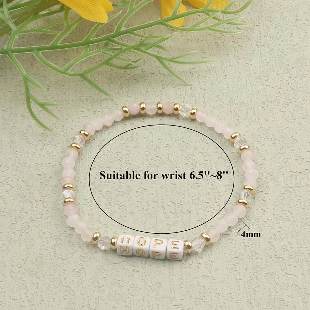 UEUC Motivational Bracelet for Women, Letter Beads Encouragement Crystal Stretch Bracelets, 4mm Stone Inspirational Jewelry Gifts with Meaning Card