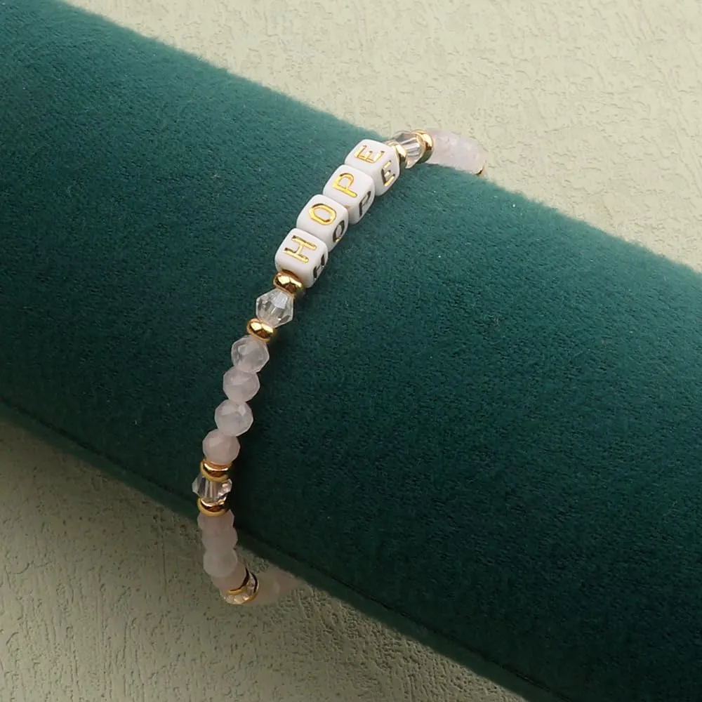 UEUC Motivational Bracelet for Women, Letter Beads Encouragement Crystal Stretch Bracelets, 4mm Stone Inspirational Jewelry Gifts with Meaning Card