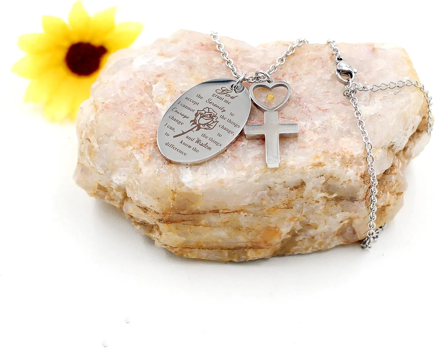 Uloveido Inspirational God Grant Me Serenity Prayer Necklace Oval Pendant Religious Courage Jewelry with Mustard Seed Y827