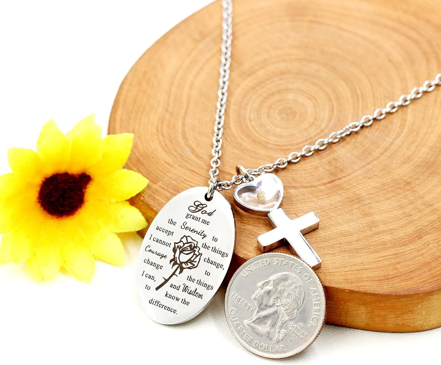 Uloveido Inspirational God Grant Me Serenity Prayer Necklace Oval Pendant Religious Courage Jewelry with Mustard Seed Y827