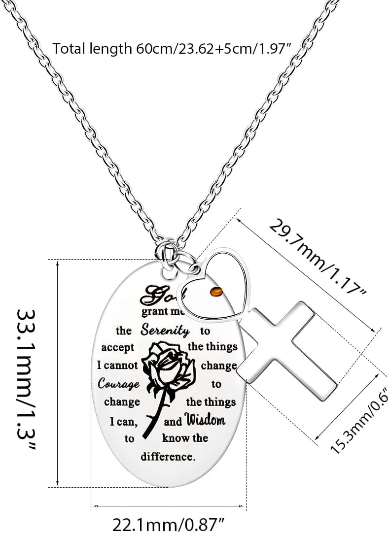 Uloveido Inspirational God Grant Me Serenity Prayer Necklace Oval Pendant Religious Courage Jewelry with Mustard Seed Y827