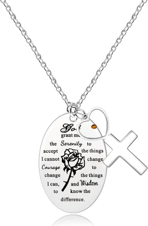 Uloveido Inspirational God Grant Me Serenity Prayer Necklace Oval Pendant Religious Courage Jewelry with Mustard Seed Y827