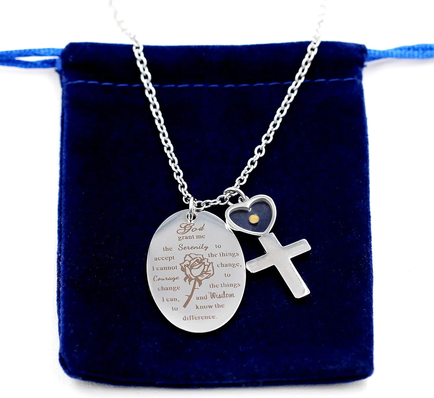 Uloveido Inspirational God Grant Me Serenity Prayer Necklace Oval Pendant Religious Courage Jewelry with Mustard Seed Y827