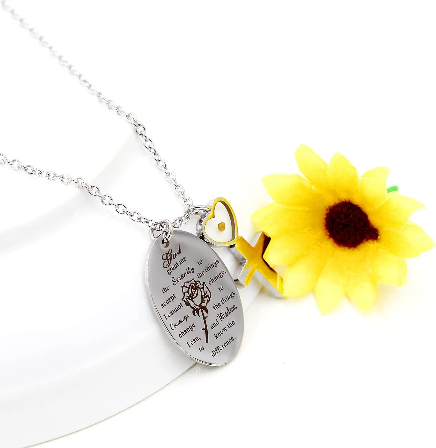 Uloveido Inspirational God Grant Me Serenity Prayer Necklace Oval Pendant Religious Courage Jewelry with Mustard Seed Y827