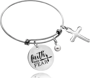Uloveido Stainless Steel Christian Bible Verse Quote Expandable Wire Bangle Bracelets 2.5 Inches
