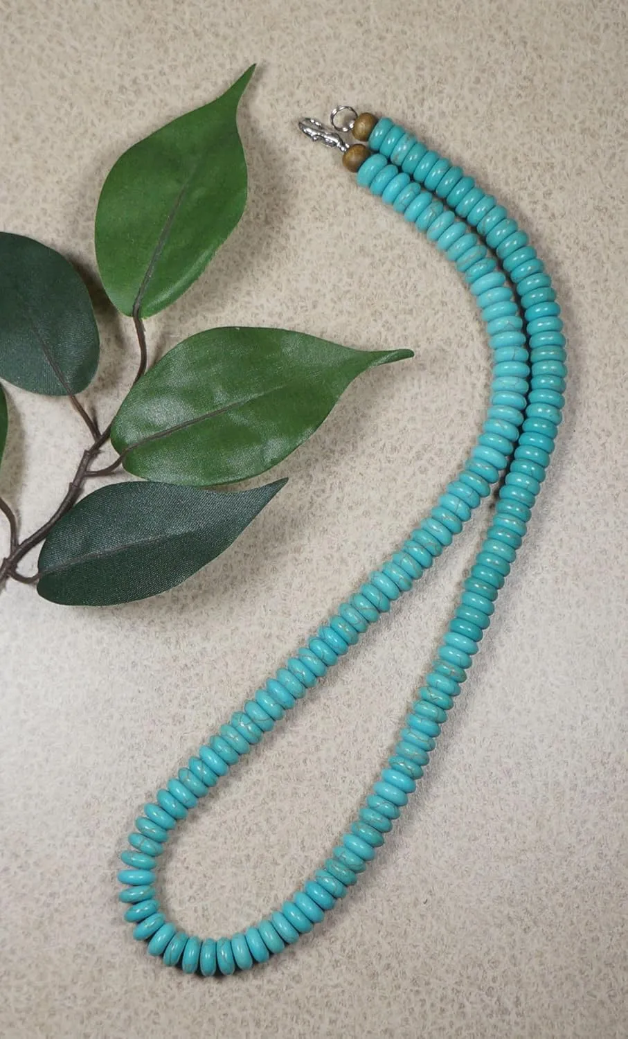 Unisex Turquoise Magnesite Gemstone Beaded Necklace  Size Choices (16 inches long)