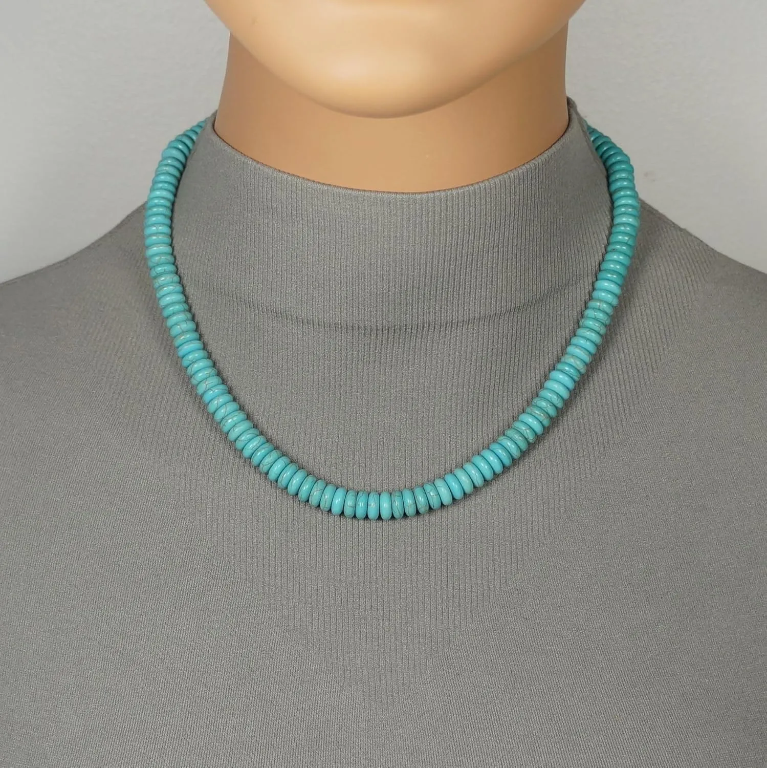 Unisex Turquoise Magnesite Gemstone Beaded Necklace  Size Choices (16 inches long)