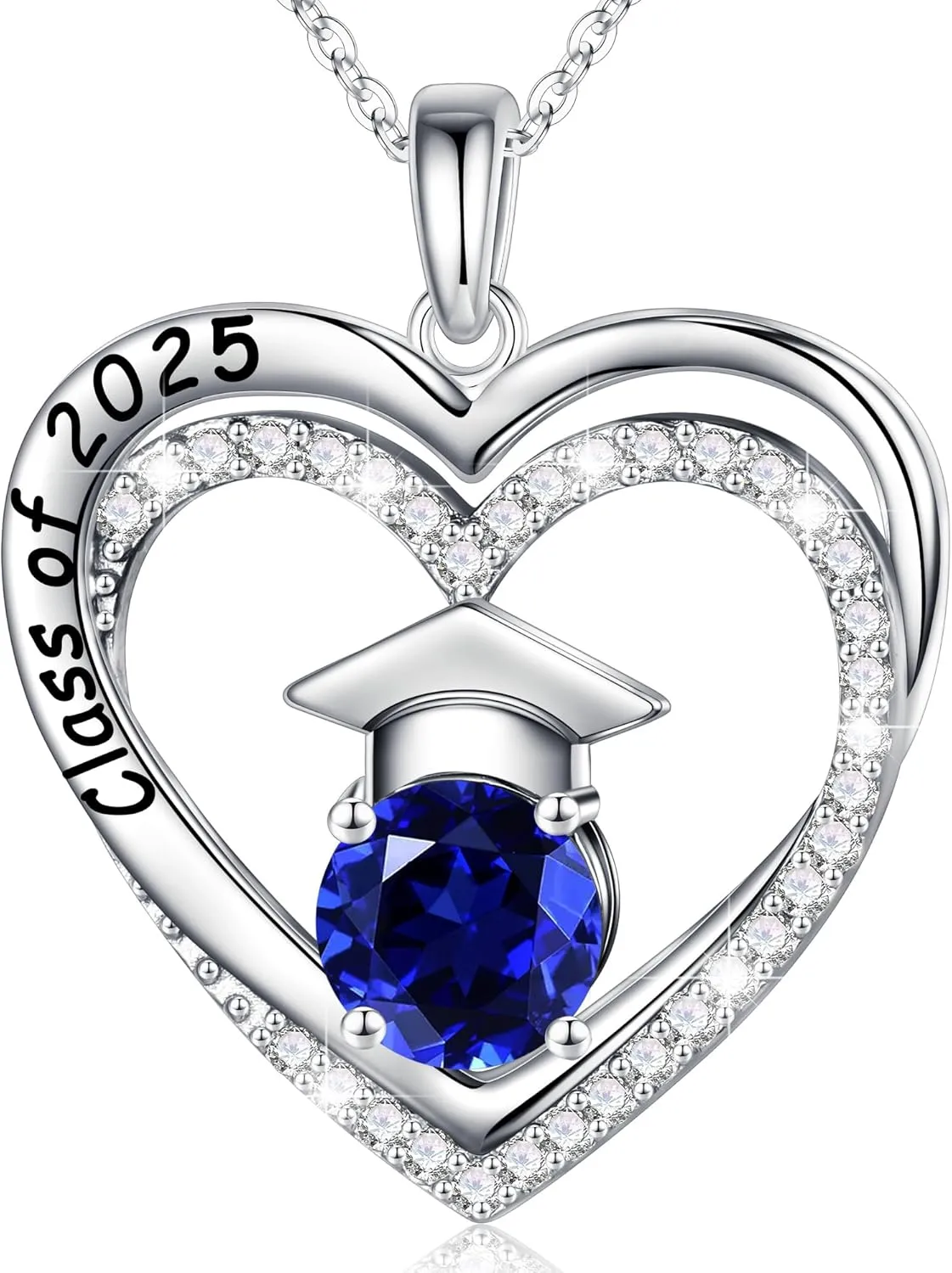 Ursilver Graduation Gifts for Her 2025, S925 Sterling Silver Birthstone Necklace Engraved Class of 2025 Pendant Necklaces College Graduation Gifts for Her