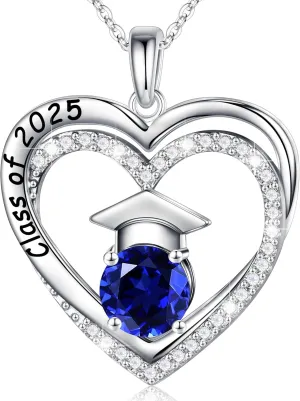 Ursilver Graduation Gifts for Her 2025, S925 Sterling Silver Birthstone Necklace Engraved Class of 2025 Pendant Necklaces College Graduation Gifts for Her