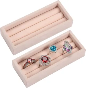 Valyria 2 Slots Velvet Small Ring Organizer Set of 2 Earrings Trays Showcase Display Storage Insert Holder for Jewelry Box, Drawer, Dresser