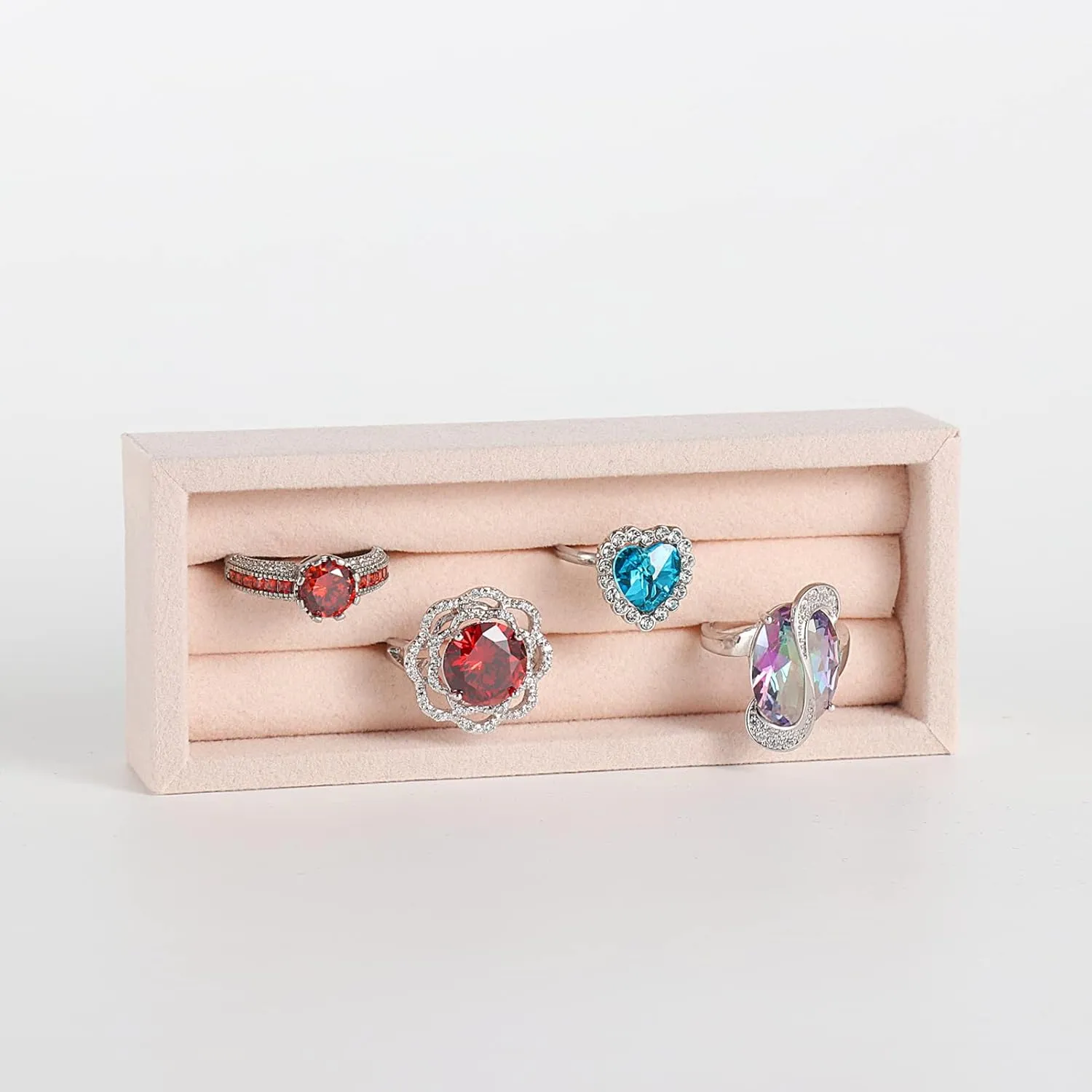 Valyria 2 Slots Velvet Small Ring Organizer Set of 2 Earrings Trays Showcase Display Storage Insert Holder for Jewelry Box, Drawer, Dresser