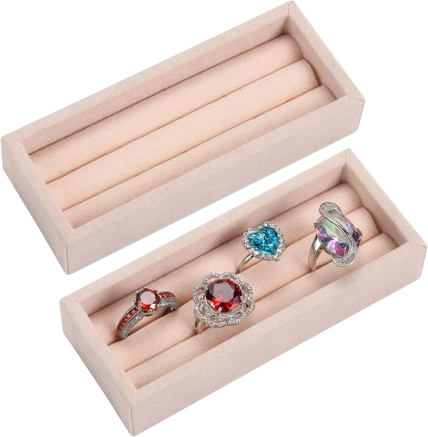 Valyria 2 Slots Velvet Small Ring Organizer Set of 2 Earrings Trays Showcase Display Storage Insert Holder for Jewelry Box, Drawer, Dresser