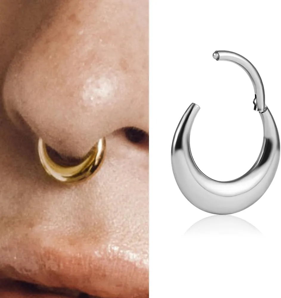 Vankula 16G/8mm Septum Ring Hoop, 316l Stainless Steel Segment Nose Rings for Men and Women, Hypoallergenic Cartilage Clicker Hoop Earrings Piercing Jewelry for Daith, Tragus, Rook