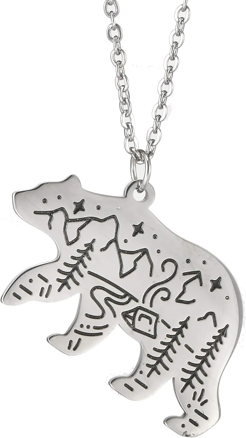VASSAGO Stainless Steel Cute Polar Bear Necklace Engraved Mountain Forest Star Cabin Nature Animal Pendant