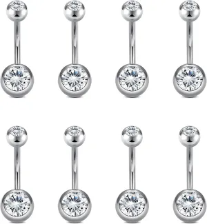 VCMART 14g Belly Button Ring Belly Button Piercing Belly Rings Surgical Steel Belly Button Rings 6mm 8mm 10mm 12mm 14mm 16mm 18mm Short Long Bar Belly Piercing Jewelry for Women