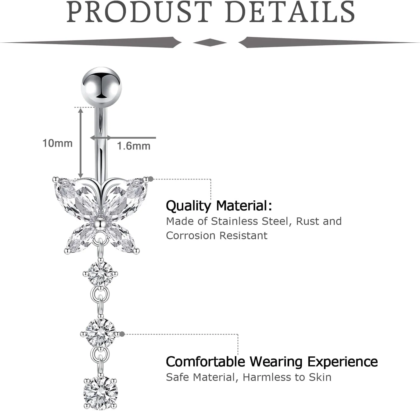 VCMART Belly Button Ring Belly Button Piercing Surgical Steel Belly Rings 14G Belly Button Rings Belly Navel Rings Piercing Jewelry