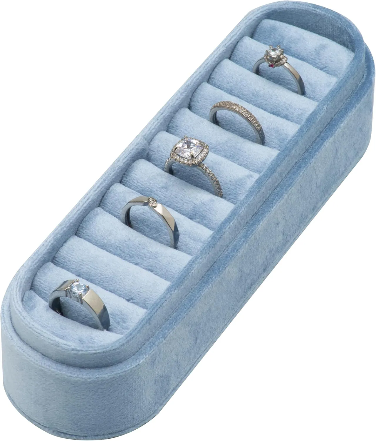 Velvet Small Multiple Ring Box Portable Organizer Display Storage Travel Case Jewelry Earring Holder for Wedding Birthday Christmas Day (Light Ocean Blue)