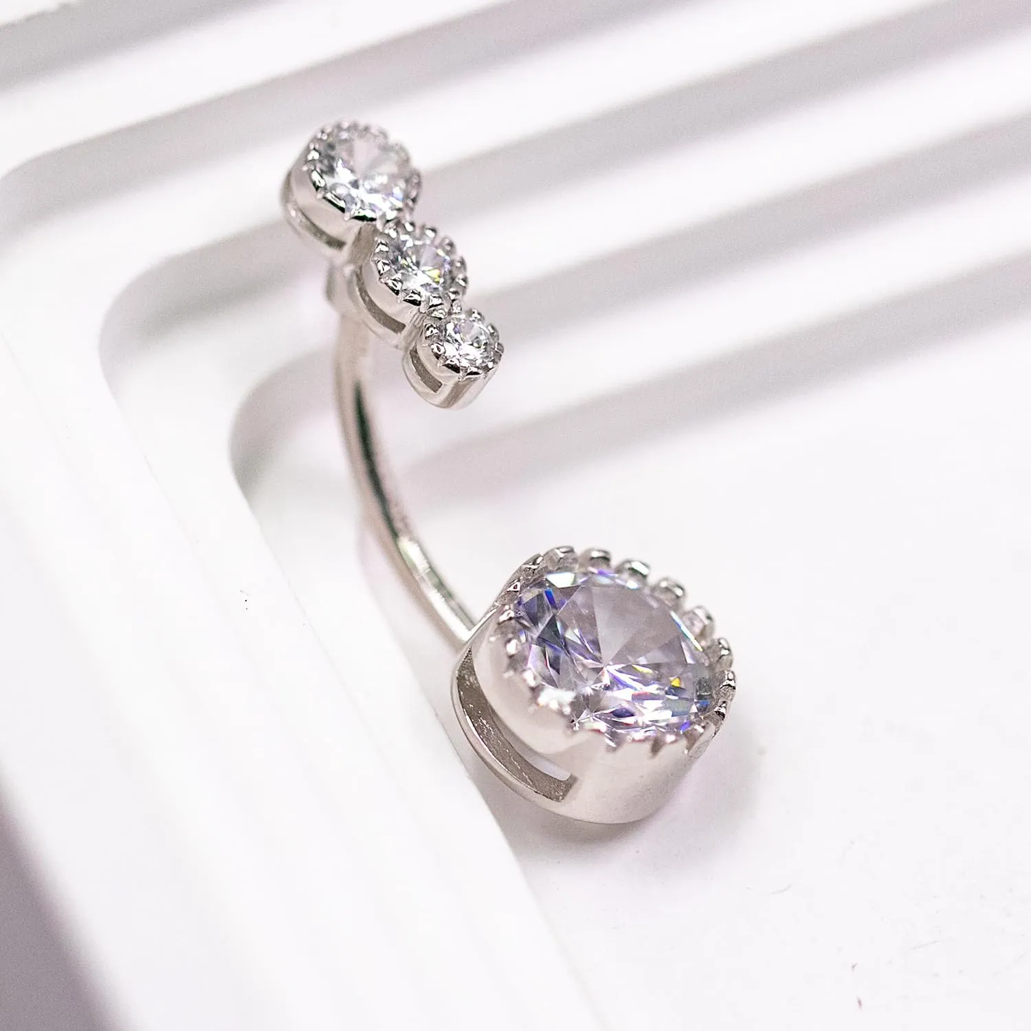 VERAMI 14G 925 Sterling Silver Belly Button Rings For Women 12mm Bar Navel Ring Round Cubic Zirconia Belly Rings Clear CZ Navel Rings Piercing