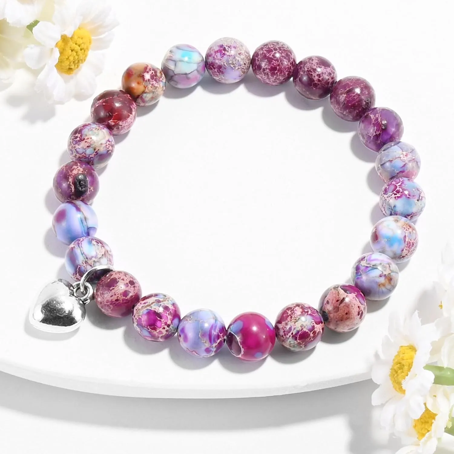 VIBILIA Beaded Bracelets for Women, Inspirational Heart Bracelet for Women, Natural Gemstone Love Bracelets, Trendy Jewelry Gifts for Mom, Daughter, Wife, Sister, Friend Birthday Mother's Day