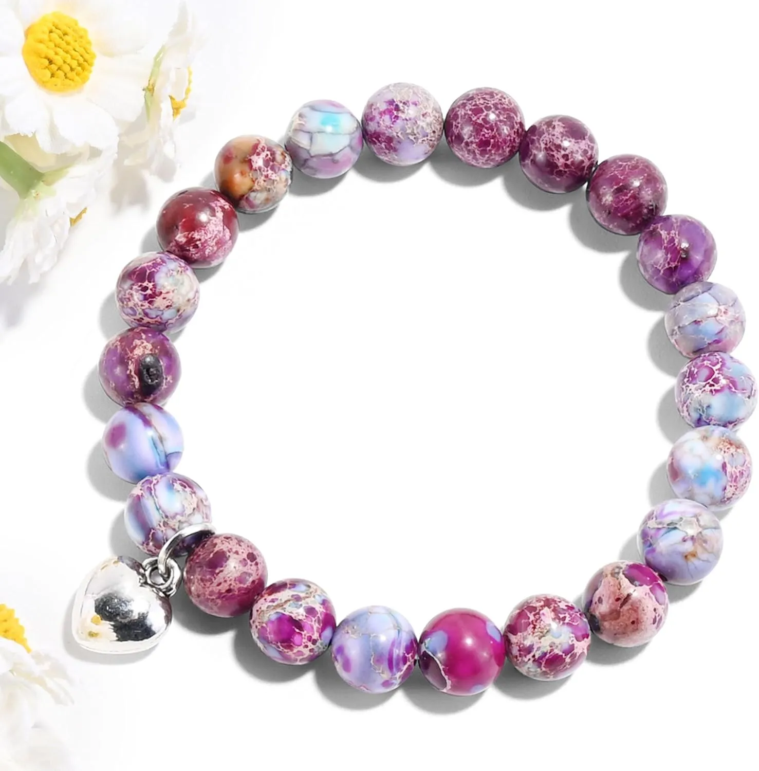 VIBILIA Beaded Bracelets for Women, Inspirational Heart Bracelet for Women, Natural Gemstone Love Bracelets, Trendy Jewelry Gifts for Mom, Daughter, Wife, Sister, Friend Birthday Mother's Day