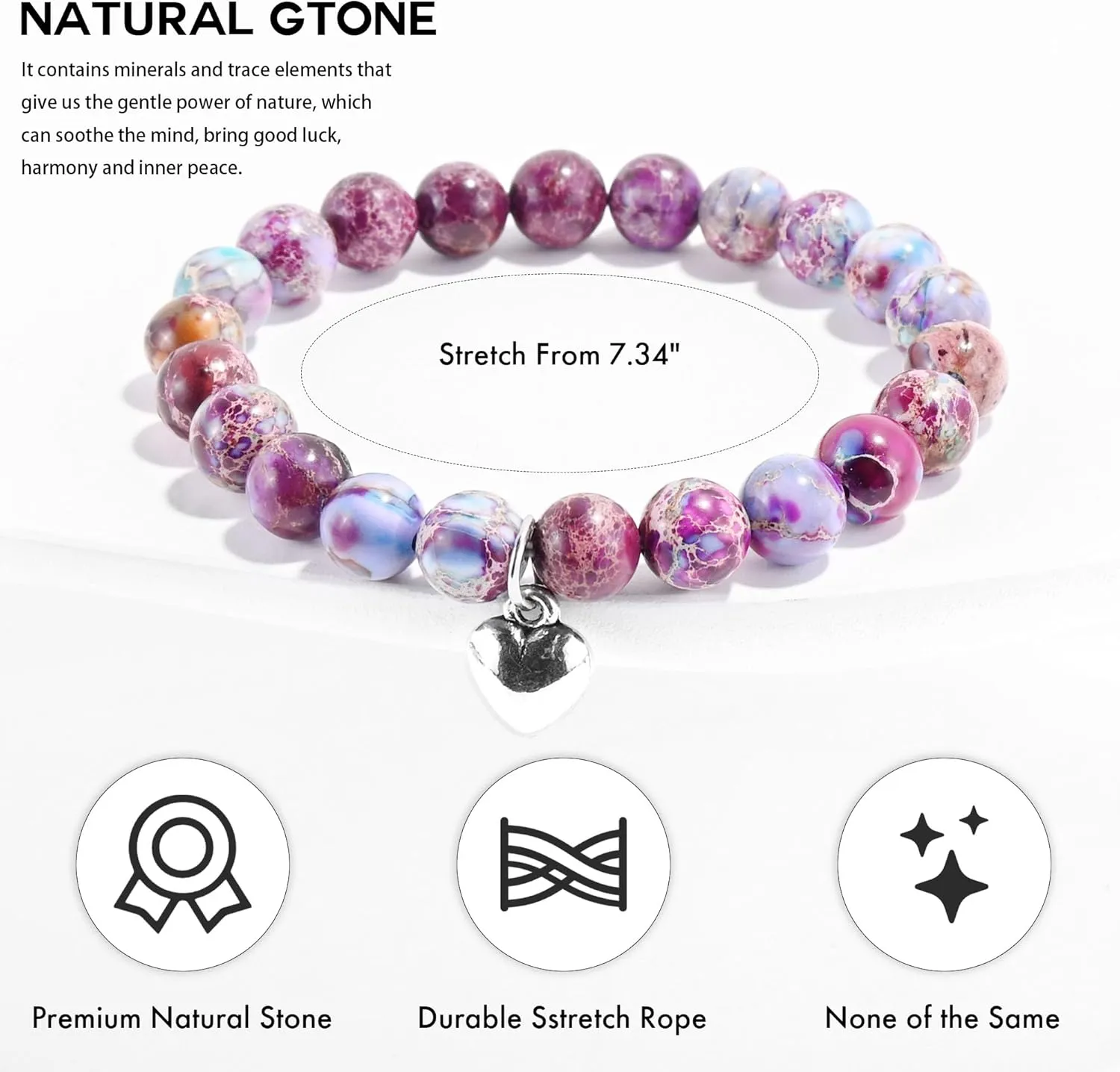 VIBILIA Beaded Bracelets for Women, Inspirational Heart Bracelet for Women, Natural Gemstone Love Bracelets, Trendy Jewelry Gifts for Mom, Daughter, Wife, Sister, Friend Birthday Mother's Day