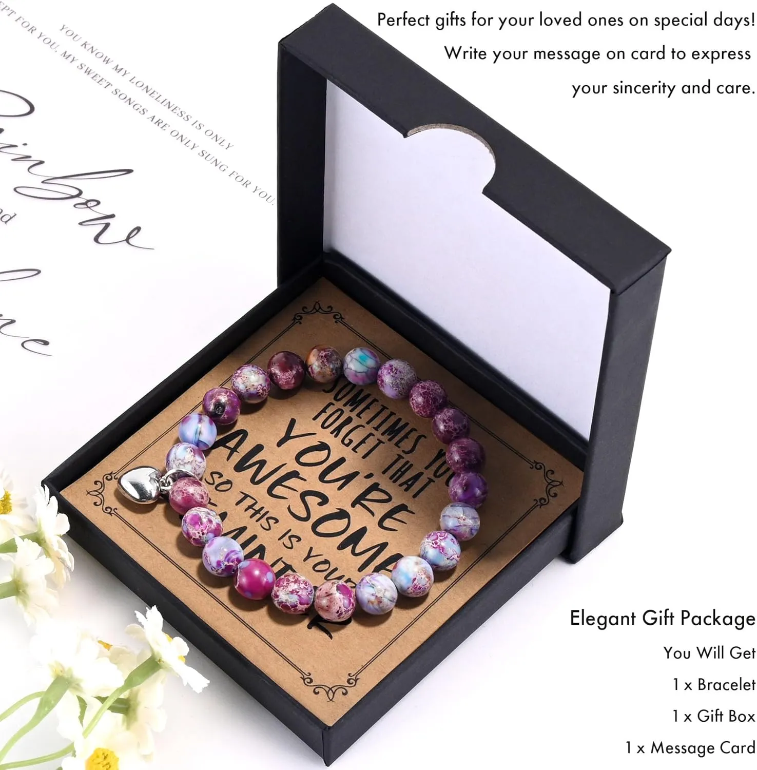 VIBILIA Beaded Bracelets for Women, Inspirational Heart Bracelet for Women, Natural Gemstone Love Bracelets, Trendy Jewelry Gifts for Mom, Daughter, Wife, Sister, Friend Birthday Mother's Day