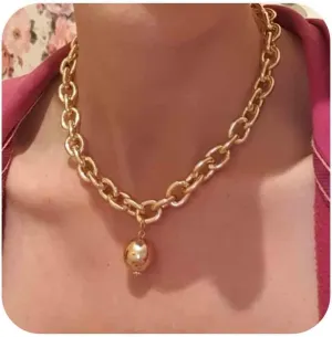 Vintage Chunky Gold Rectangle Link Chain Necklaces Punk Minimalist Necklace Choker Jewelry for Women and Girls