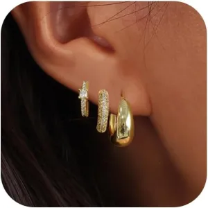 VIROMY Small Silver Hoop Earrings Set for Women, Sterling Silver Earrings Chunky Silver Hoop Earrings Tiny Lightweight CZ Earrings for Women Trendy Fashion Jewelry for Women