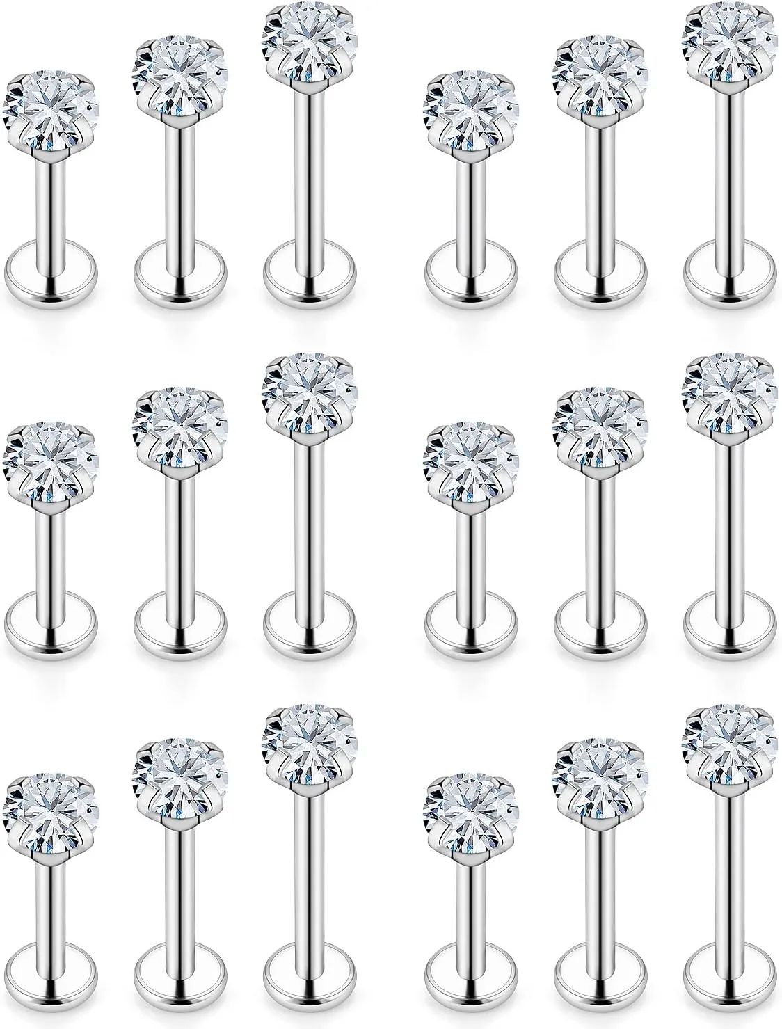 Vsnnsns 16G Lip Rings Stainless Steel Tragus Helix Conch Piercing Jewelry Snake Bite Piercing Monroe Lip Rings Labret Medusa Cartilage Lobe Earrings Studs Piercing Jewelry 6MM 8MM 10MM Silver 18PCS