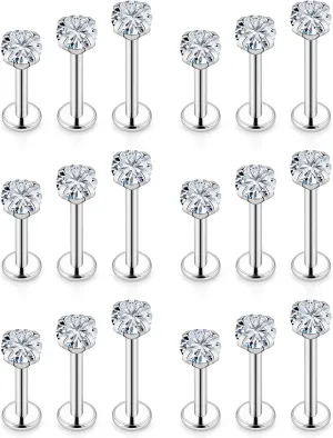 Vsnnsns 16G Lip Rings Stainless Steel Tragus Helix Conch Piercing Jewelry Snake Bite Piercing Monroe Lip Rings Labret Medusa Cartilage Lobe Earrings Studs Piercing Jewelry 6MM 8MM 10MM Silver 18PCS