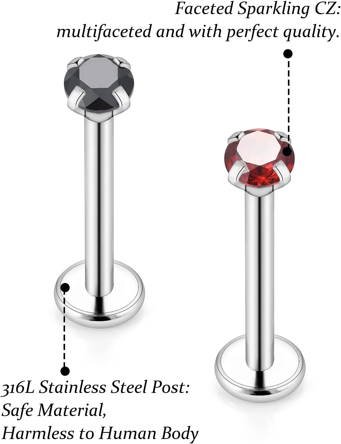 Vsnnsns 16G Lip Rings Stainless Steel Tragus Helix Conch Piercing Jewelry Snake Bite Piercing Monroe Lip Rings Labret Medusa Cartilage Lobe Earrings Studs Piercing Jewelry 6MM 8MM 10MM Silver