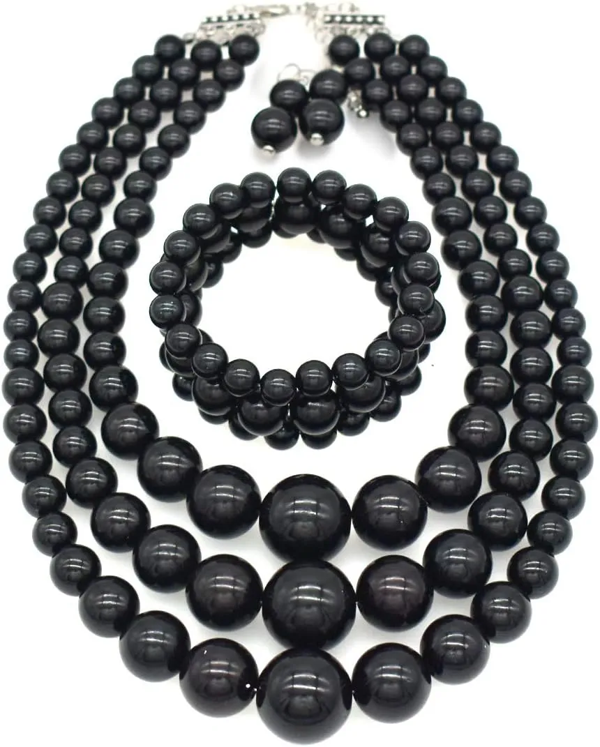 We We Imitation Pearl Necklace for Women Large Chunky Pearl Necklaces Multilayer Pearl Necklace and Earring 1920s Costume Jewelry set