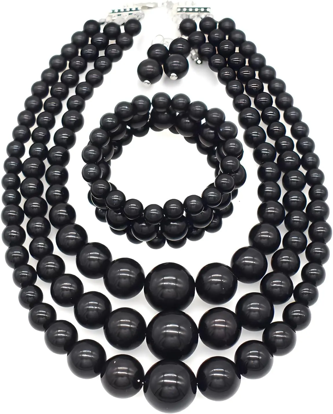 We We Imitation Pearl Necklace for Women Large Chunky Pearl Necklaces Multilayer Pearl Necklace and Earring 1920s Costume Jewelry set