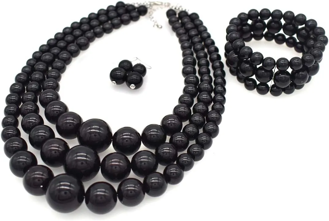 We We Imitation Pearl Necklace for Women Large Chunky Pearl Necklaces Multilayer Pearl Necklace and Earring 1920s Costume Jewelry set