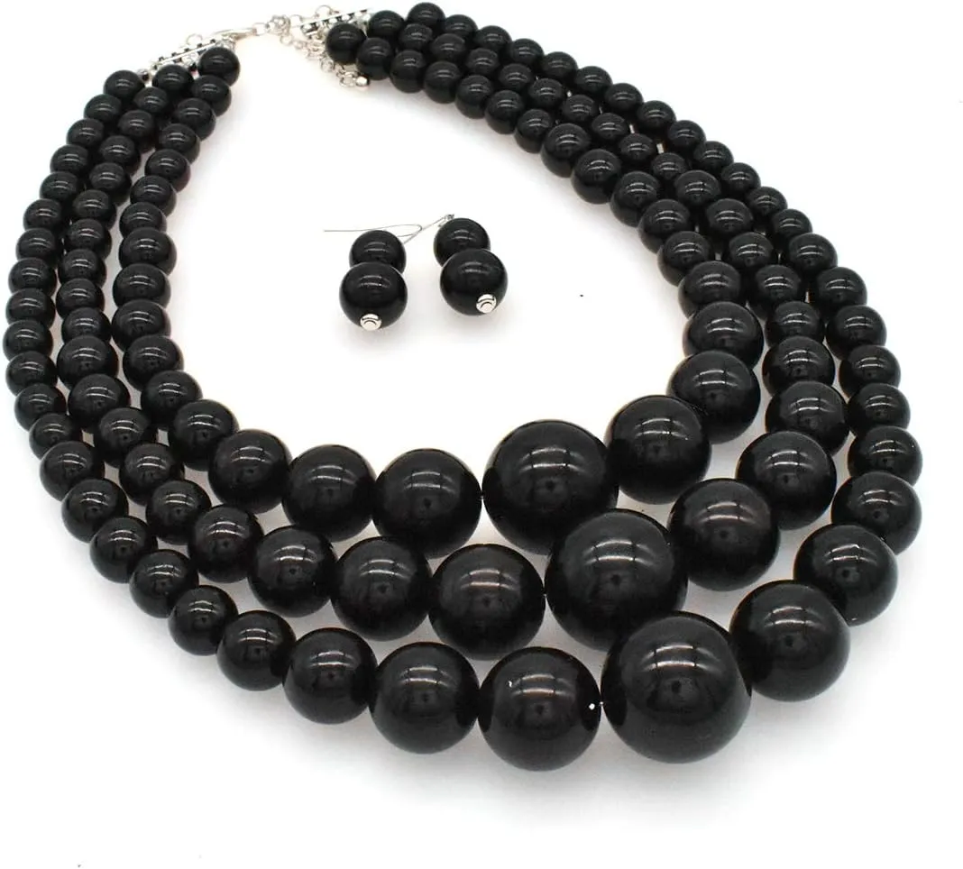 We We Imitation Pearl Necklace for Women Large Chunky Pearl Necklaces Multilayer Pearl Necklace and Earring 1920s Costume Jewelry set