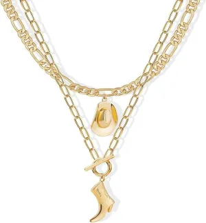 Western Cowboy Boots Necklace Cowgirl Boot Necklace 14K Gold Plated Cowboy Hat Pendant Necklace Western Style Jewelry for Women