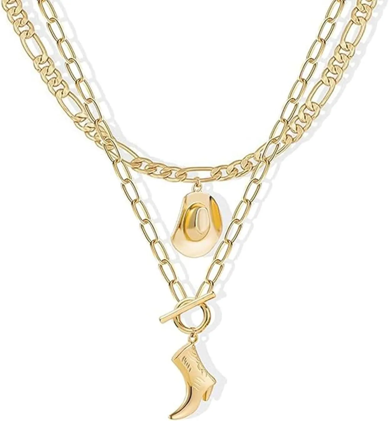 Western Cowboy Boots Necklace for Women Cowgirl Necklace Cowboy Hat Pendant Necklace Layered Charm Necklace Western Jewelry Gift for Women