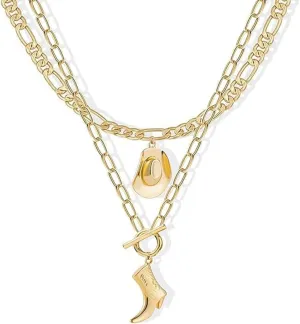 Western Cowboy Boots Necklace for Women Cowgirl Necklace Cowboy Hat Pendant Necklace Layered Charm Necklace Western Jewelry Gift for Women