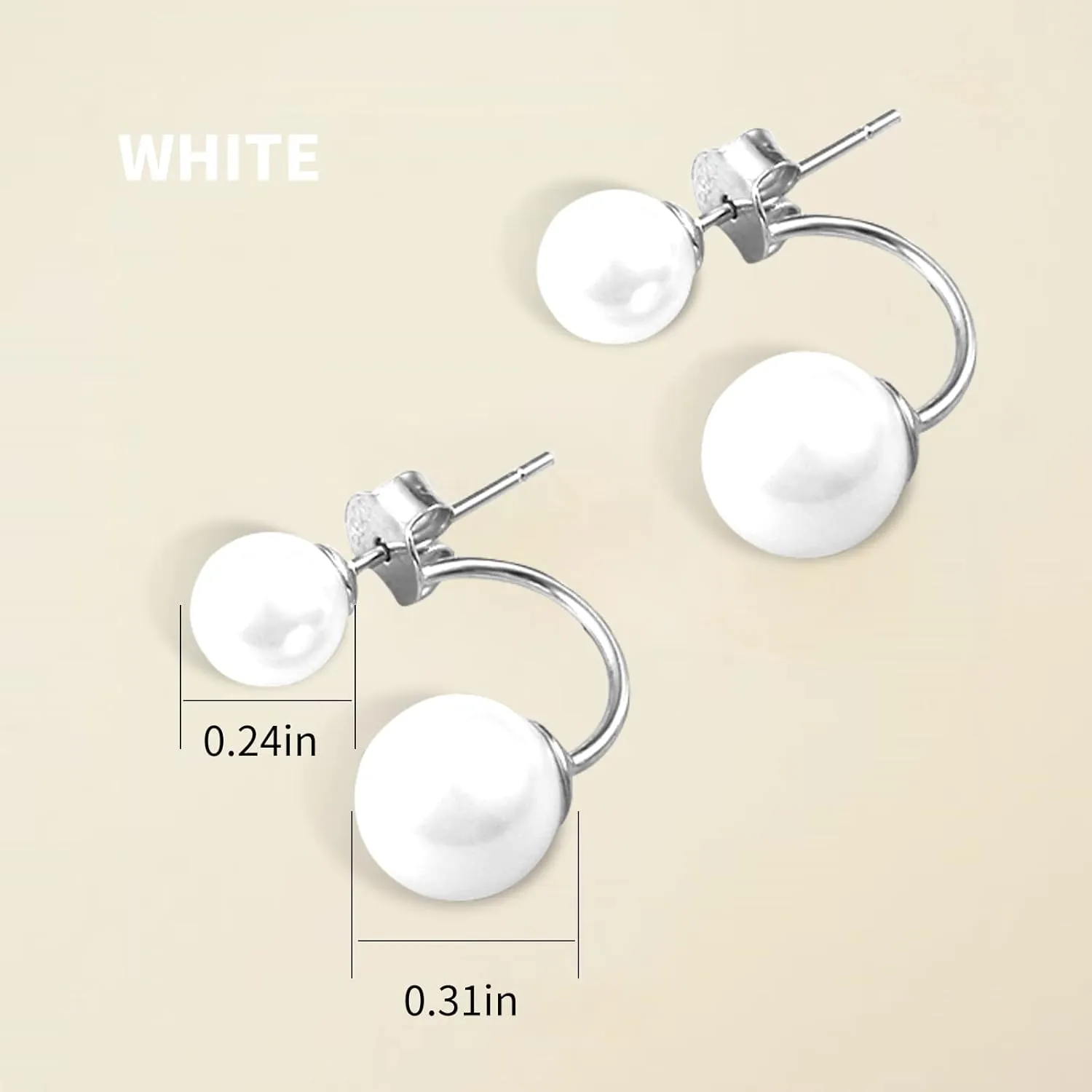 Women Pearl Earrings Freshwater Cultured Round White Pearls Sterling Silver Front Back Post Stud Earrings Hypoallergenic Jewelry for Women Girl (white)