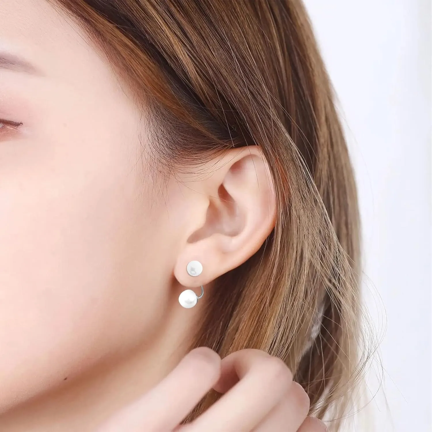 Women Pearl Earrings Freshwater Cultured Round White Pearls Sterling Silver Front Back Post Stud Earrings Hypoallergenic Jewelry for Women Girl (white)