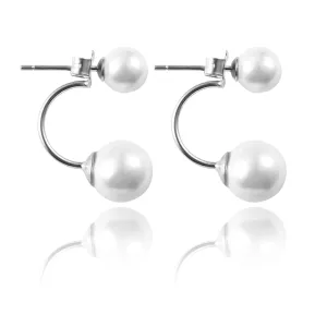 Women Pearl Earrings Freshwater Cultured Round White Pearls Sterling Silver Front Back Post Stud Earrings Hypoallergenic Jewelry for Women Girl (white)