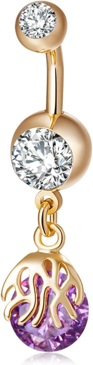 Women's Belly Rings, Stainless Steel Flame Pattern with Cubic Zirconia Navel Rings for Women