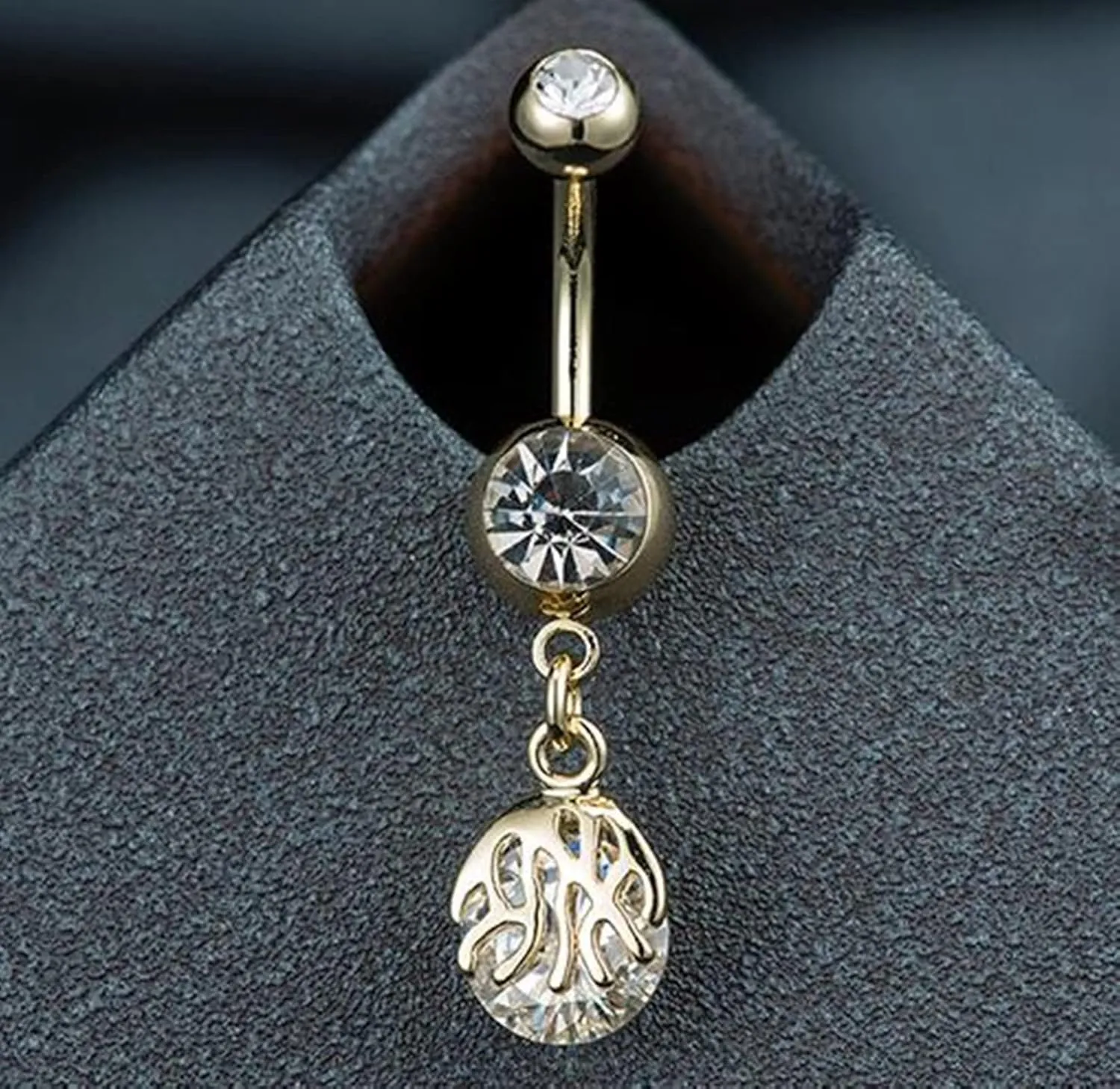 Women's Belly Rings, Stainless Steel Flame Pattern with Cubic Zirconia Navel Rings for Women