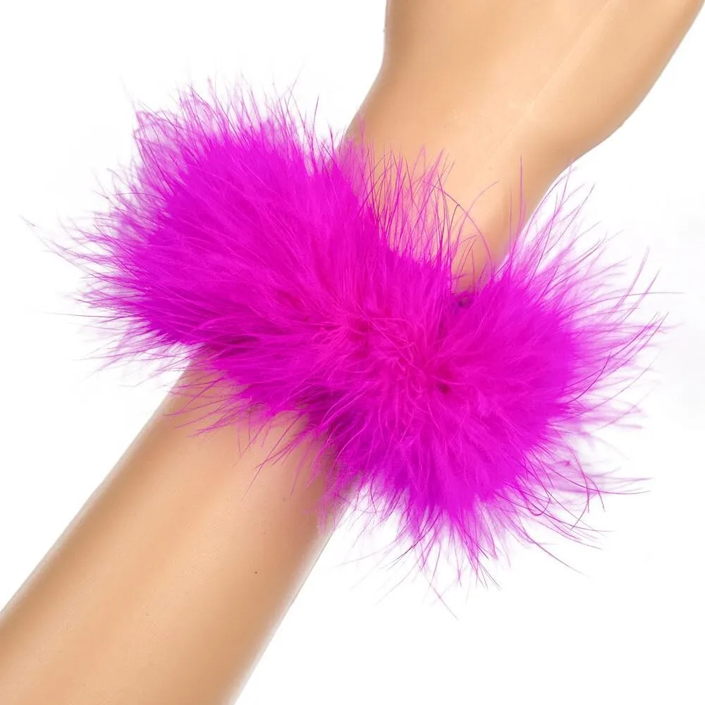 Women's Feather Slap Bracelets, Furry Turkey Feather Cuffs Slaps on Feather Bracelets Circle Slap Ring Cuff Sleeves for Women Girls Party Favors