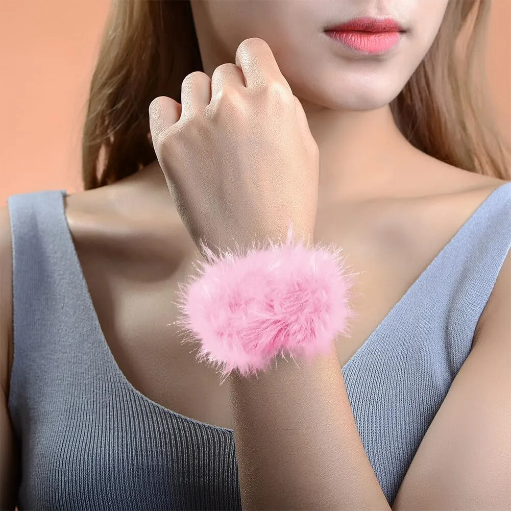 Women's Feather Slap Bracelets, Furry Turkey Feather Cuffs Slaps on Feather Bracelets Circle Slap Ring Cuff Sleeves for Women Girls Party Favors