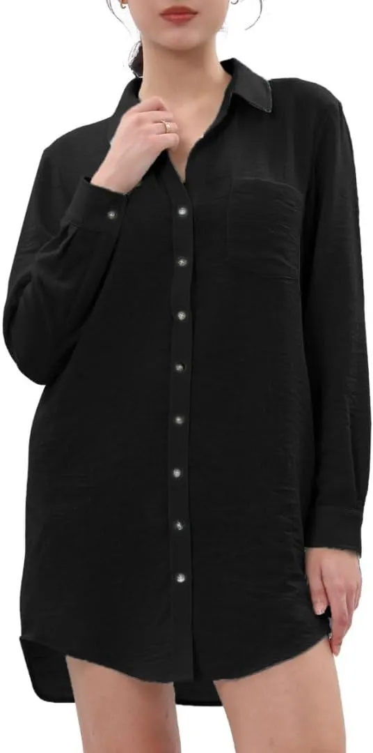 Women's Linen Button-up Tunics Shirt Dresses