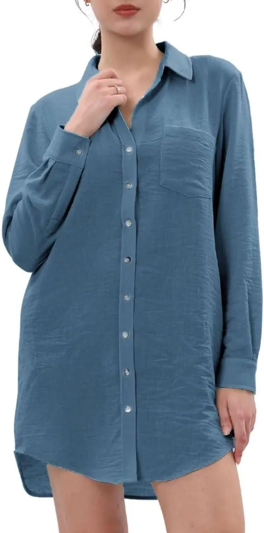 Women's Linen Button-up Tunics Shirt Dresses